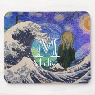 The Scream at The Great Wave Starry Night Mouse Mat