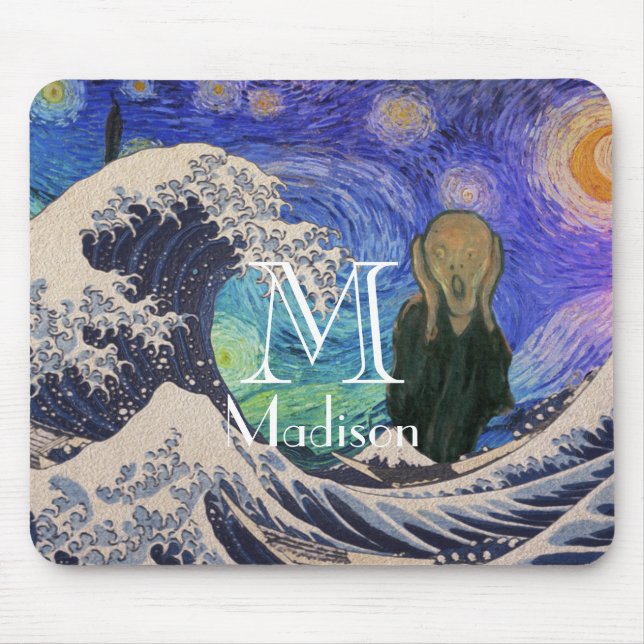 The Scream at The Great Wave Starry Night Mouse Mat (Front)