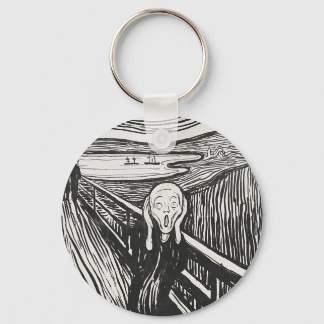 The Scream by Edvard Munch Black and White Key Ring (Front)