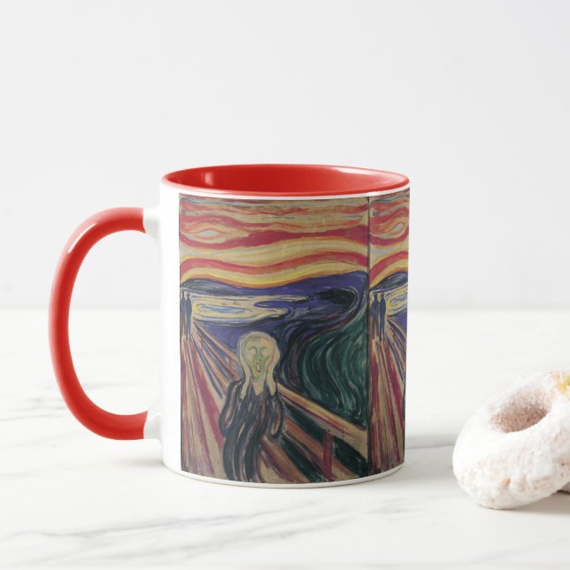 The Scream by Edvard Munch, Vintage Expressionism Mug (With Donut)