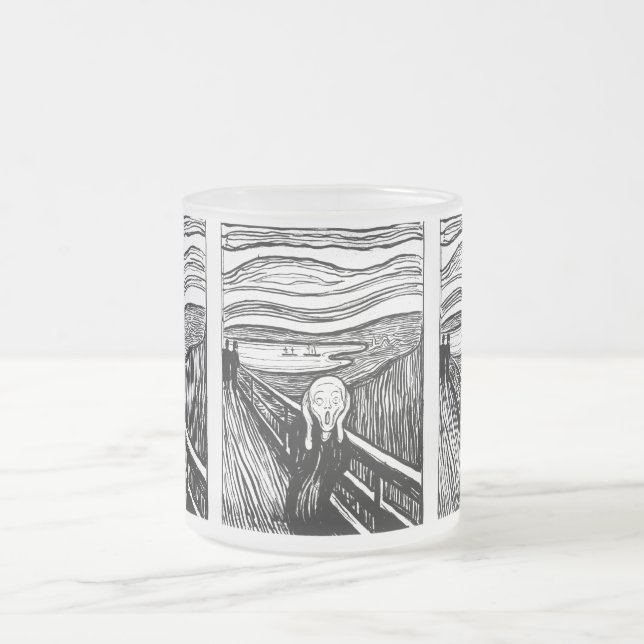 The Scream by Munch – Black Line Lithograph Frosted Glass Coffee Mug (Center)