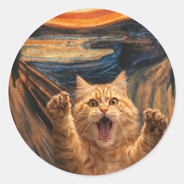 The Scream Cat Parody Art                          Classic Round Sticker (Front)