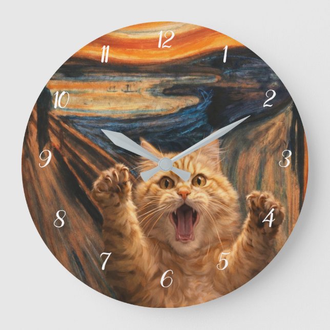The Scream Cat Parody Art                          Large Clock (Front)