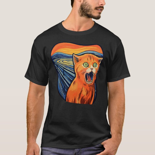 The scream with cat art screaming cat T-Shirt (Front)