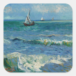 The Sea at Les Saintes Maries de la Mer   Van Gogh Square Sticker