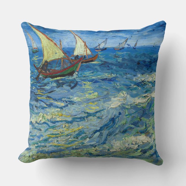 The Sea at Saintes-Maries by Vincent van Gogh Cushion (Front)