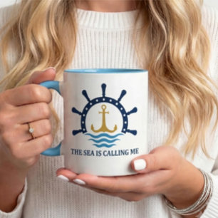 "The Sea Is Calling Me" Nautical Anchor & Ship Mug