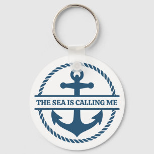The Sea Is Calling Me Nautical Navy Blue Anchor Key Ring