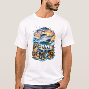 The Sea Is Life – Boat at Sea at Sunset T-Shirt