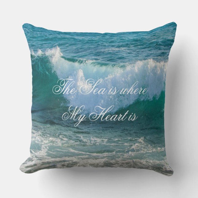 The Sea is where My Heart is, Wave Nautical Quote Cushion (Front)