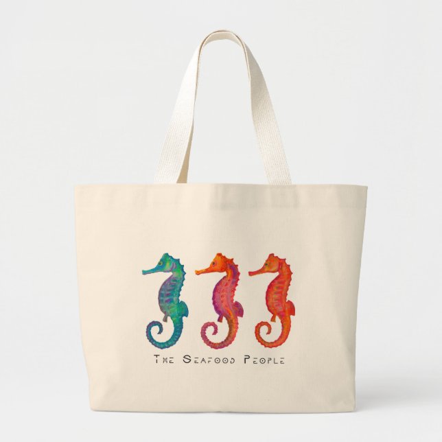 The seafood people (seahorse watercolor) large tote bag (Front)