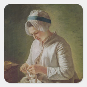 The Seamstress or, Young Woman Working Square Sticker
