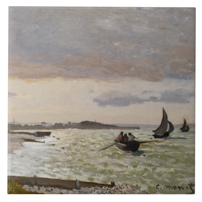 The Seashore at Sainte-Adresse, 1864 Tile (Front)
