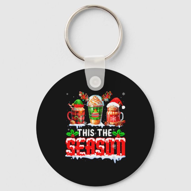 The Season Christmas Three Santa Reindeer Elf Coff Key Ring (Front)