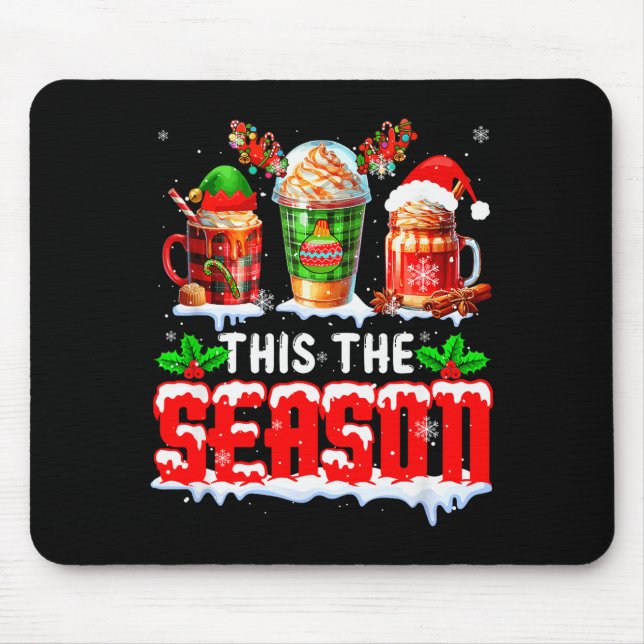 The Season Christmas Three Santa Reindeer Elf Coff Mouse Mat (Front)