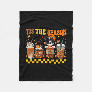 The Season Coffee Pumpkin Border Collie Halloween Fleece Blanket