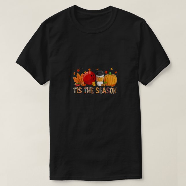 The Season Leopard Pumpkin Bowling Halloween Fall  T-Shirt (Design Front)