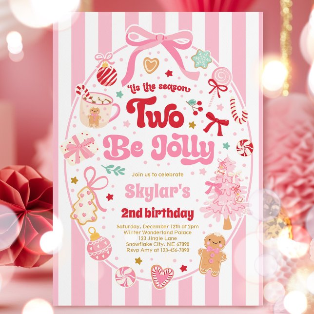 The Season Two Be Jolly Christmas Bow 2nd Birthday Invitation (Creator Uploaded)