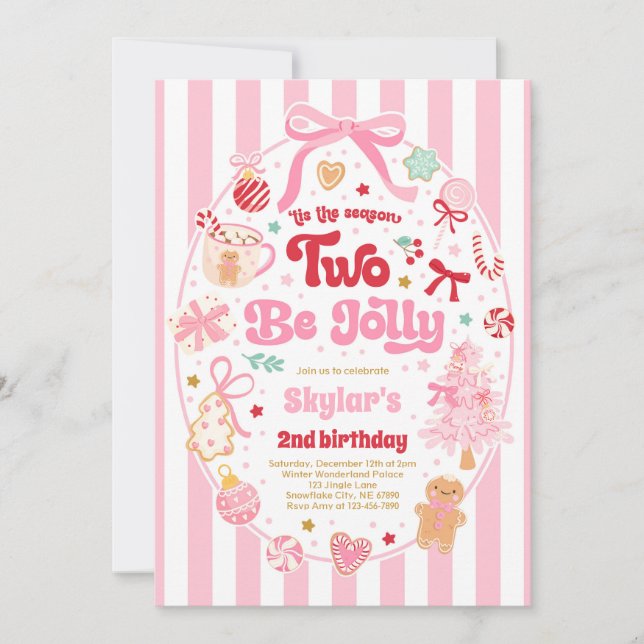 The Season Two Be Jolly Christmas Bow 2nd Birthday Invitation (Front)