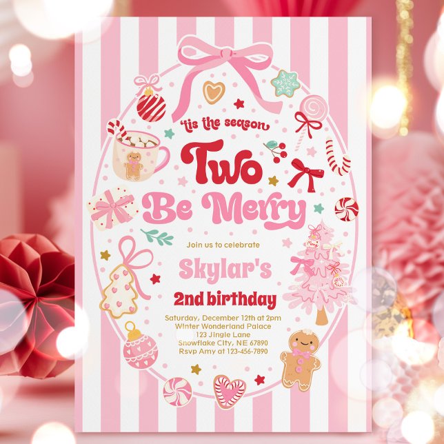 The Season Two Be Merry Christmas Bow 2nd Birthday Invitation (Creator Uploaded)