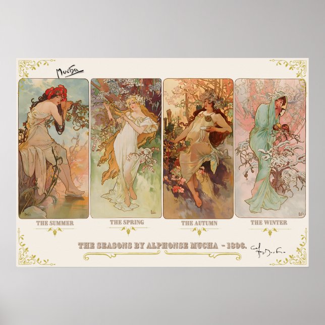 The seasons by Alphonse Mucha Poster (Front)