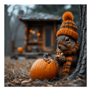 The secret forest feast of the squirrel Ai image Poster