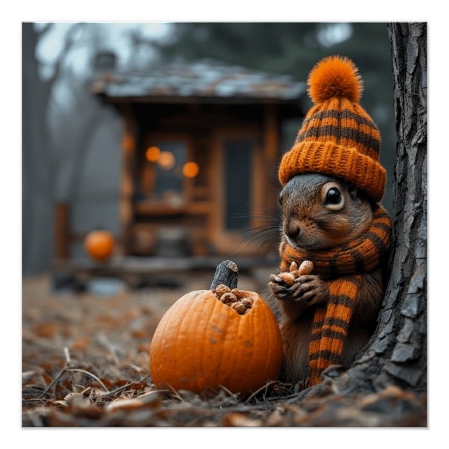 The secret forest feast of the squirrel Ai image Poster (Front)