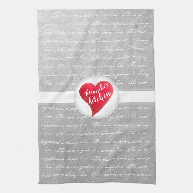 The secret ingredient is always love marble heart tea towel (Vertical)