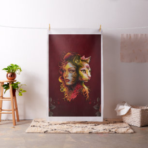 The secret of the symbiosis of a woman and a cat,  fabric
