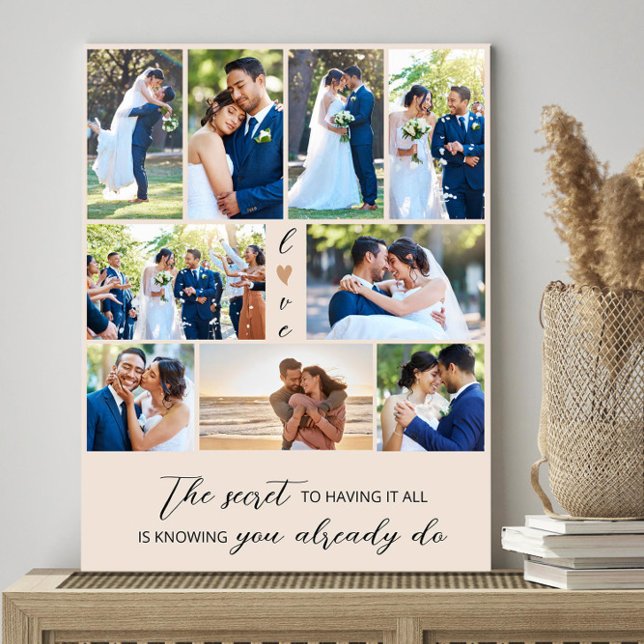 The Secret Quote Photo Collage 9 Wedding Pictures Canvas Print (Wedding photo canvas with words of wisdom from Newlywed Christmas Gift collection by Darling & May)