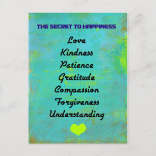 The Secret To Happiness Typography Design Postcard