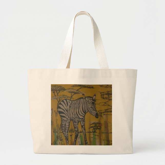 The Serengeti Spirit: Zebra Grazing in the Mara Large Tote Bag (Front)