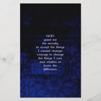 The Serenity Prayer With Blue Background Stationery