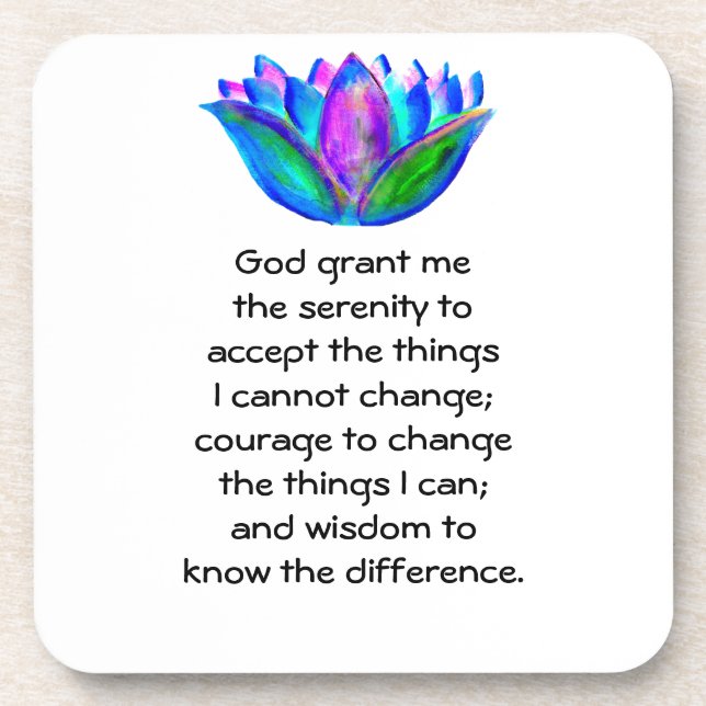 The Serenity Prayer with Colourful Lotus Blossom Coaster (Front)