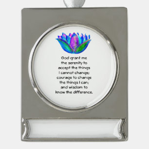 The Serenity Prayer with Colourful Lotus Blossom Silver Plated Banner Ornament
