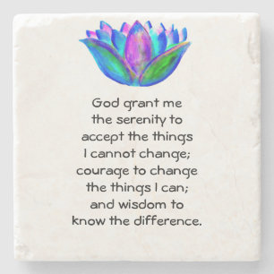 The Serenity Prayer with Colourful Lotus Blossom Stone Coaster