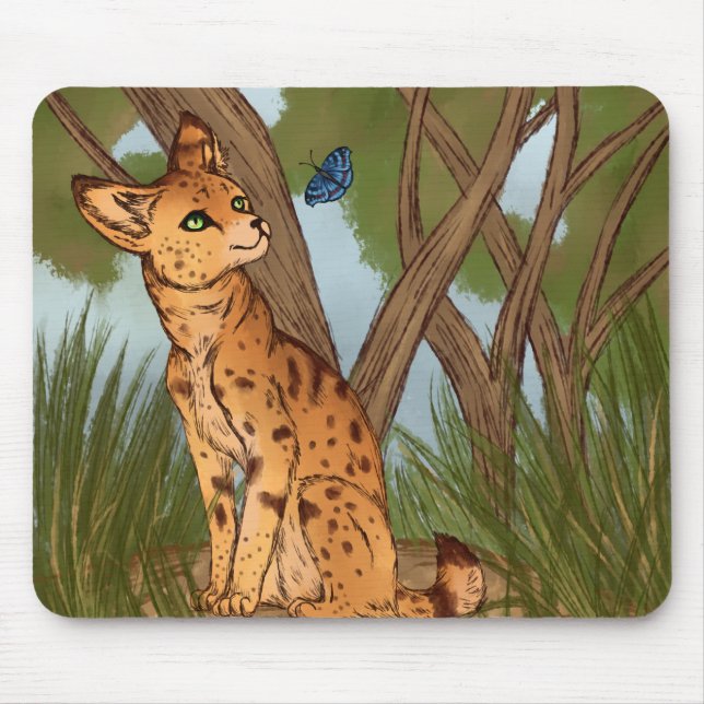 The Serval and the Butterfly Mouse Mat (Front)