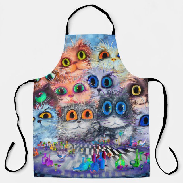 The set of cats' portraitsabstract background,acry apron (Front)