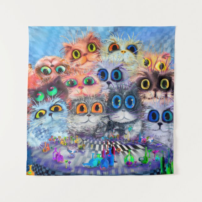 The set of cats' portraitsabstract background,acry tapestry (Front)