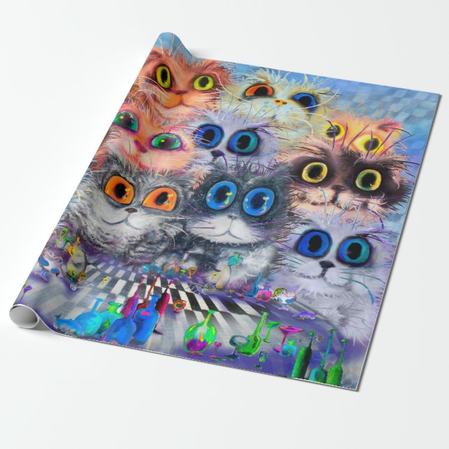 The set of cats' portraitsabstract background,acry wrapping paper (Unrolled)