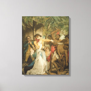 The Settling Family Attacked by Savages, engraved Canvas Print