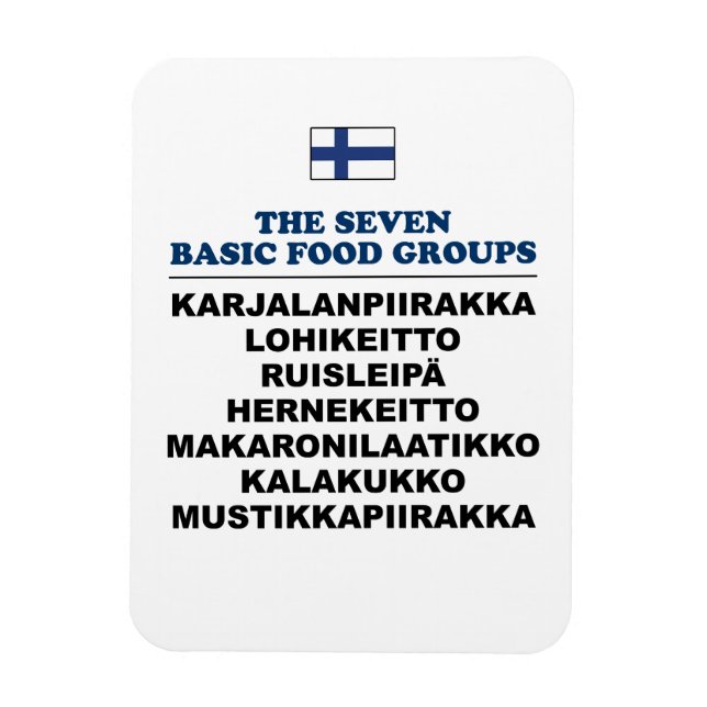 The Seven Basic Food Groups Funny Finnish Magnet (Vertical)