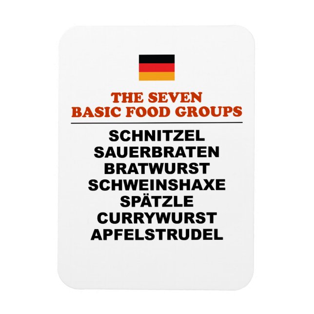 The Seven Basic Food Groups Funny German Magnet (Vertical)