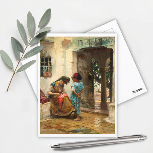 The Sewing Lesson by Frederick Bridgman Postcard