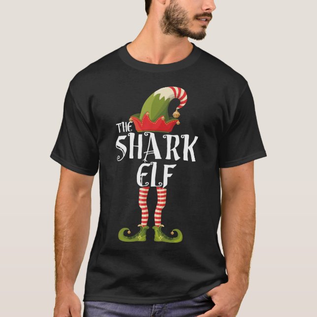 the shark elf family elf matching christmas T-Shirt (Front)
