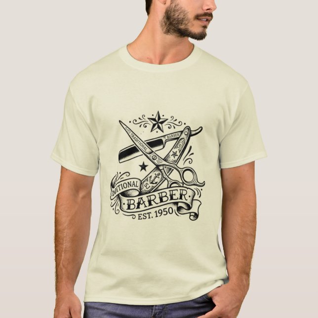 The Sharp Edge | Old-School Barber Flash Graphic T T-Shirt (Front)