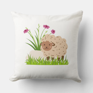 The Sheep and Grass Cosy Throw Pillow