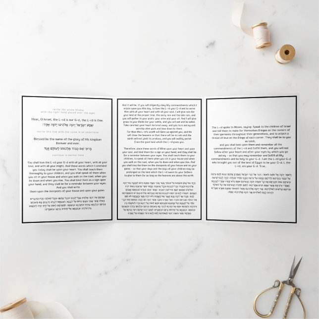 The Shema Jewish Prayer Modern English Hebrew Tri-Fold Card (Inside)