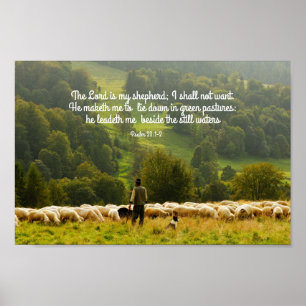 The Shepherd and His Sheep Psalm 23 Poster