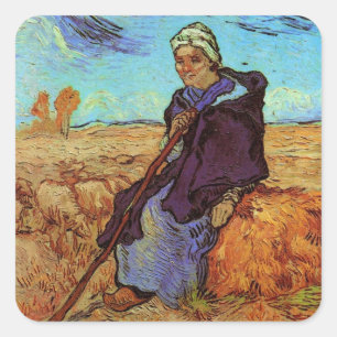 The Shepherdess (after Millet) by Vincent van Gogh Square Sticker